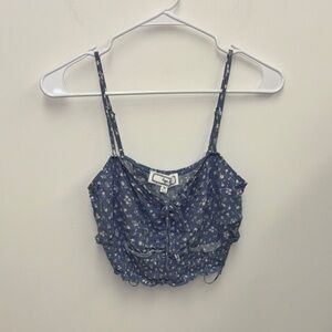 Hippie Rose Blue Floral Ruffle Tie Crop Top